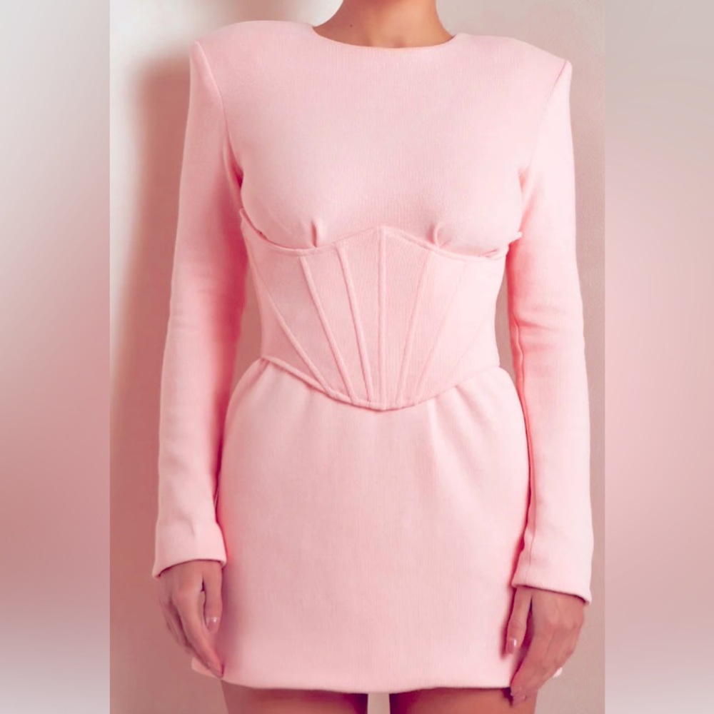 REVOLVE Pink Long-Sleeve Corset Mini Dress